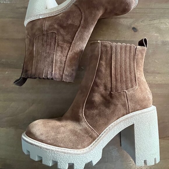 Gianni Bini Ryker Brown Suede Heeled Boots Size 10M Chunky Platform Block Heel - Picture 3 of 11